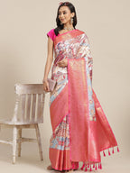 Blue Art Silk Digital Print Floral Saree with Unstitched Blouse - Hiral Fashion | Grocsy