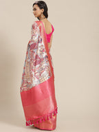 Blue Art Silk Digital Print Floral Saree with Unstitched Blouse - Hiral Fashion | Grocsy