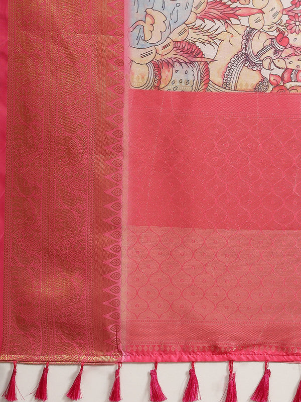 Blue Art Silk Digital Print Floral Saree with Unstitched Blouse - Hiral Fashion | Grocsy