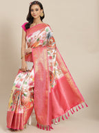 Pink Art Silk Digital Print Floral Saree with Unstitched Blouse - Hiral Fashion | Grocsy