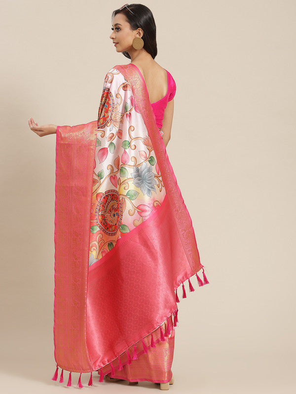 Pink Art Silk Digital Print Floral Saree with Unstitched Blouse - Hiral Fashion | Grocsy