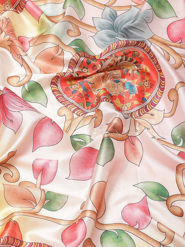 Pink Art Silk Digital Print Floral Saree with Unstitched Blouse - Hiral Fashion | Grocsy