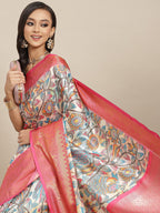 Multicolor Art Silk Digital Print Floral Saree with Unstitched Blouse - Hiral Fashion | Grocsy
