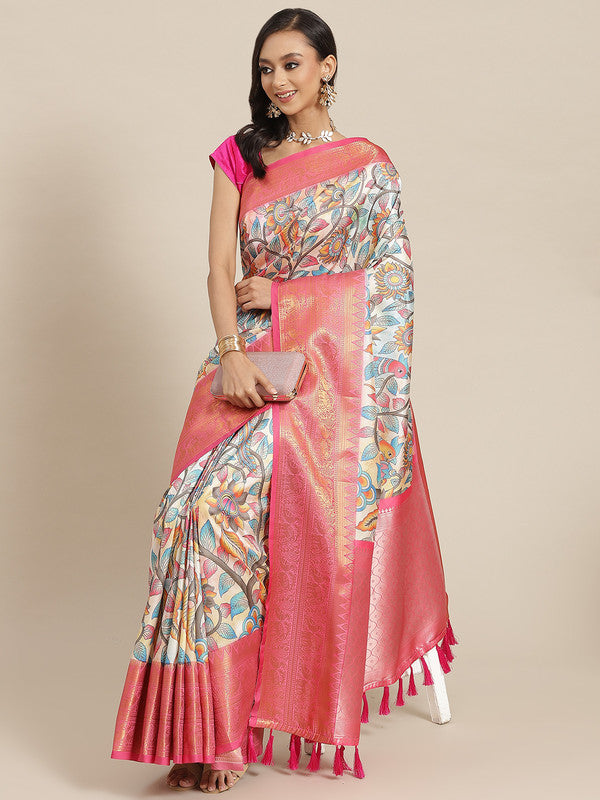 Multicolor Art Silk Digital Print Floral Saree with Unstitched Blouse - Hiral Fashion | Grocsy