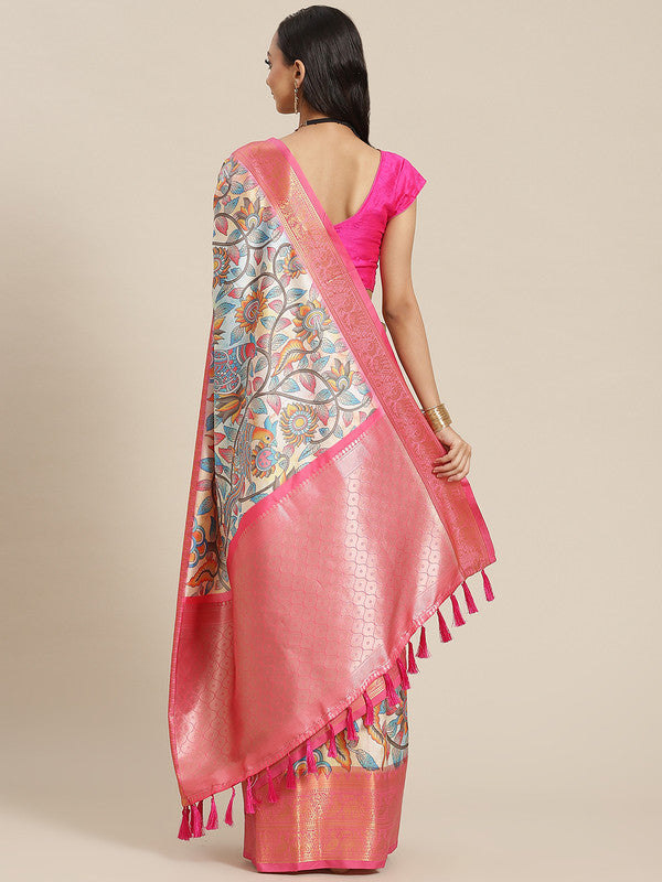 Multicolor Art Silk Digital Print Floral Saree with Unstitched Blouse - Hiral Fashion | Grocsy