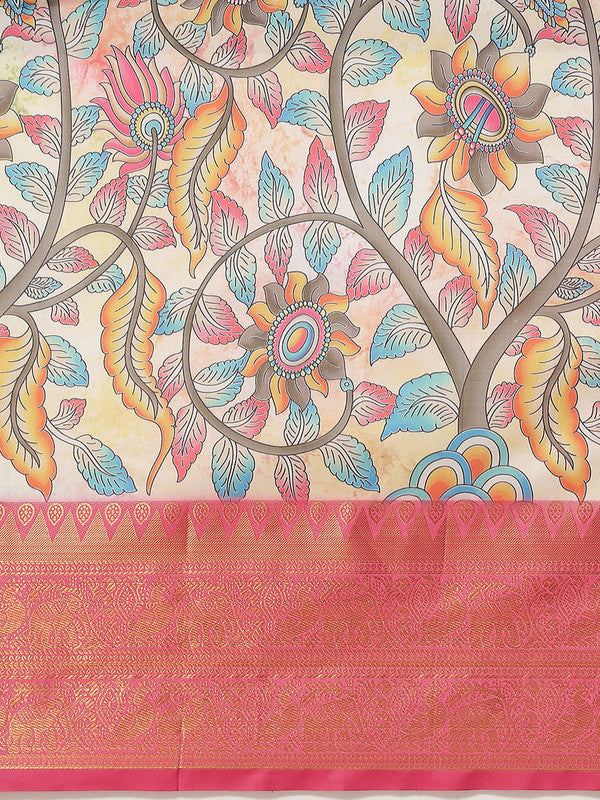 Multicolor Art Silk Digital Print Floral Saree with Unstitched Blouse - Hiral Fashion | Grocsy