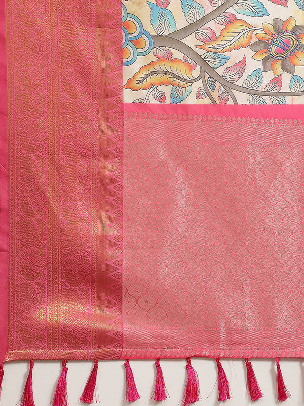 Multicolor Art Silk Digital Print Floral Saree with Unstitched Blouse - Hiral Fashion | Grocsy