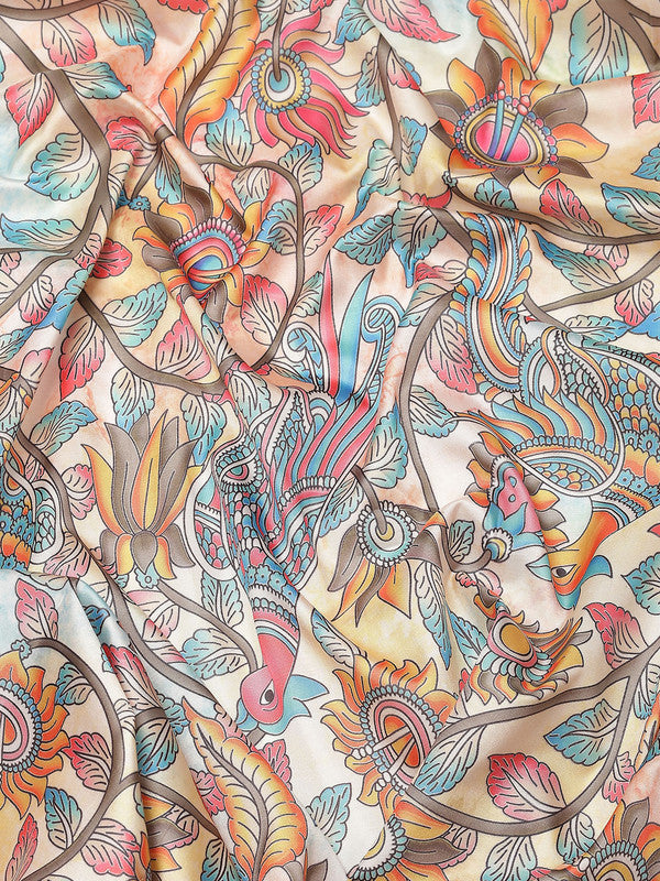 Multicolor Art Silk Digital Print Floral Saree with Unstitched Blouse - Hiral Fashion | Grocsy