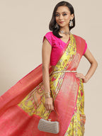 Green Art Silk Digital Print Floral Saree with Unstitched Blouse - Hiral Fashion | Grocsy