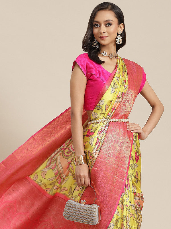 Green Art Silk Digital Print Floral Saree with Unstitched Blouse - Hiral Fashion | Grocsy