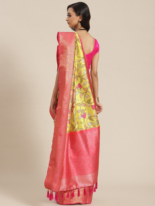 Green Art Silk Digital Print Floral Saree with Unstitched Blouse - Hiral Fashion | Grocsy