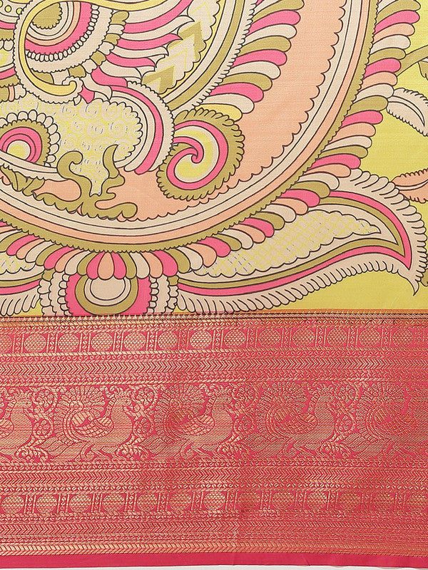 Green Art Silk Digital Print Floral Saree with Unstitched Blouse - Hiral Fashion | Grocsy