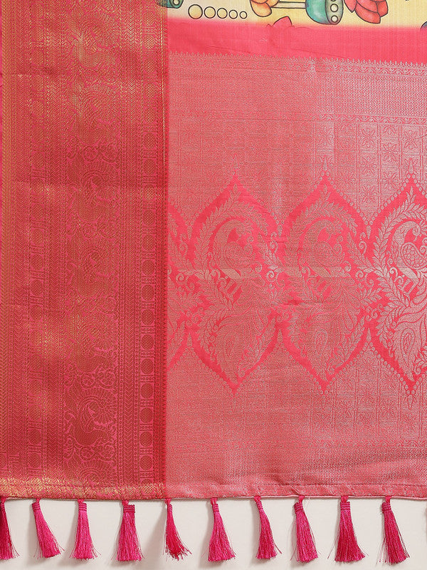 Off White Art Silk Digital Print Floral Saree with Unstitched Blouse - Hiral Fashion | Grocsy
