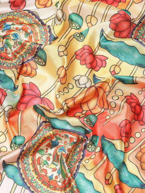 Off White Art Silk Digital Print Floral Saree with Unstitched Blouse - Hiral Fashion | Grocsy