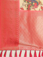 Beige Art Silk Printed Kalamkari Saree with Unstitched Blouse - Hiral Fashion | Grocsy