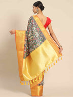 Black Art Silk Printed Kalamkari Saree with Unstitched Blouse - Hiral Fashion | Grocsy