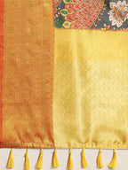 Black Art Silk Printed Kalamkari Saree with Unstitched Blouse - Hiral Fashion | Grocsy