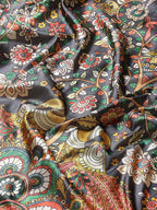 Black Art Silk Printed Kalamkari Saree with Unstitched Blouse - Hiral Fashion | Grocsy