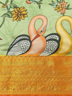 Green Art Silk Printed Kalamkari Saree with Unstitched Blouse - Hiral Fashion | Grocsy