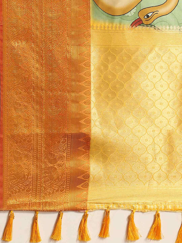 Green Art Silk Printed Kalamkari Saree with Unstitched Blouse - Hiral Fashion | Grocsy