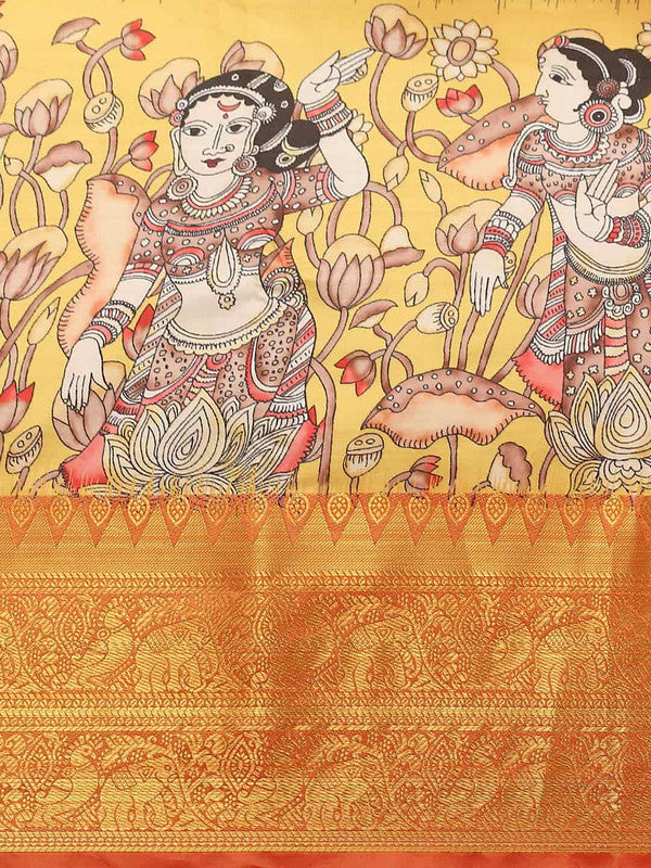 Gray Art Silk Printed Kalamkari Saree with Unstitched Blouse - Hiral Fashion | Grocsy
