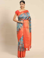 Multicolor Art Silk Printed Kalamkari Saree with Unstitched Blouse - Hiral Fashion | Grocsy