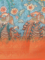 Multicolor Art Silk Printed Kalamkari Saree with Unstitched Blouse - Hiral Fashion | Grocsy