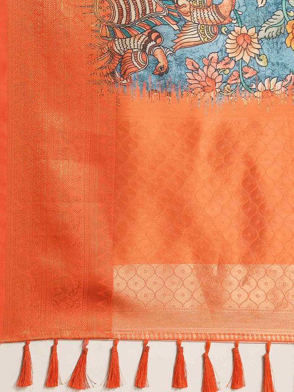 Multicolor Art Silk Printed Kalamkari Saree with Unstitched Blouse - Hiral Fashion | Grocsy