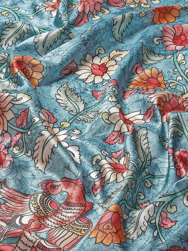 Multicolor Art Silk Printed Kalamkari Saree with Unstitched Blouse - Hiral Fashion | Grocsy