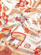 Peach Art Silk Printed Kalamkari Saree with Unstitched Blouse - Hiral Fashion | Grocsy