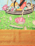 Blue Art Silk Printed Kalamkari Saree with Unstitched Blouse - Hiral Fashion | Grocsy