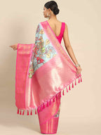 Blue Art Silk Printed Kalamkari Saree with Unstitched Blouse - Hiral Fashion | Grocsy