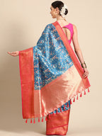 Turquoise Pure Silk Digital Print Floral Saree with Unstitched Blouse - Hiral Fashion | Grocsy