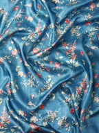 Turquoise Pure Silk Digital Print Floral Saree with Unstitched Blouse - Hiral Fashion | Grocsy
