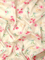 Beige Pure Silk Digital Print Floral Saree with Unstitched Blouse - Hiral Fashion | Grocsy