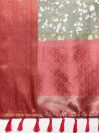 Olive Pure Silk Digital Print Floral Saree with Unstitched Blouse - Hiral Fashion | Grocsy