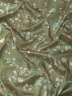 Olive Pure Silk Digital Print Floral Saree with Unstitched Blouse - Hiral Fashion | Grocsy