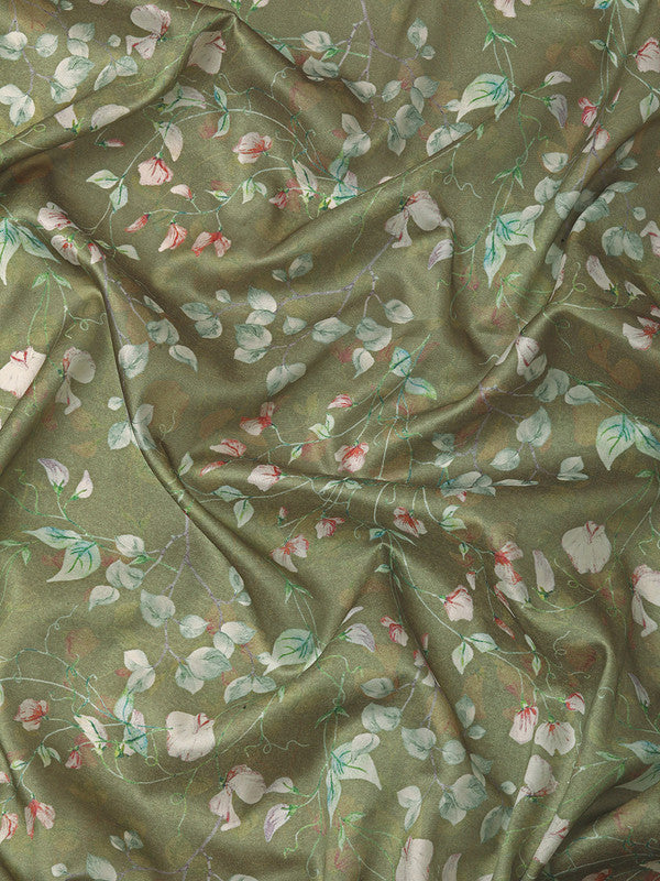 Olive Pure Silk Digital Print Floral Saree with Unstitched Blouse - Hiral Fashion | Grocsy