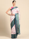 Light Pink Pure Silk Digital Print Floral Saree with Unstitched Blouse - Hiral Fashion | Grocsy