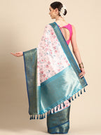 Light Pink Pure Silk Digital Print Floral Saree with Unstitched Blouse - Hiral Fashion | Grocsy