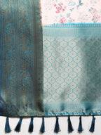 Light Pink Pure Silk Digital Print Floral Saree with Unstitched Blouse - Hiral Fashion | Grocsy