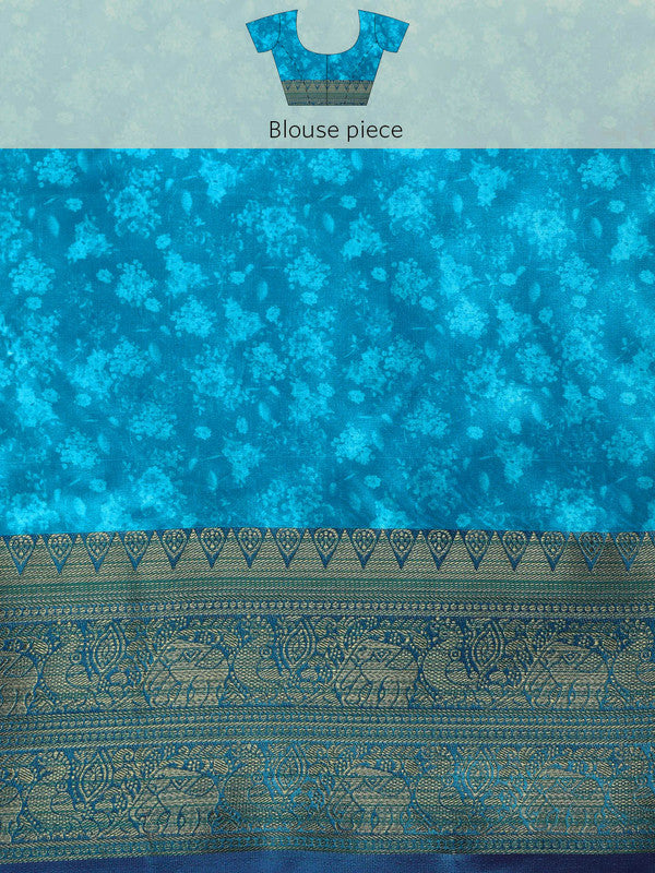 Light Pink Pure Silk Digital Print Floral Saree with Unstitched Blouse - Hiral Fashion | Grocsy