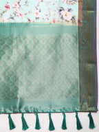 Green Pure Silk Digital Print Floral Saree with Unstitched Blouse - Hiral Fashion | Grocsy