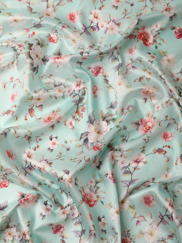 Green Pure Silk Digital Print Floral Saree with Unstitched Blouse - Hiral Fashion | Grocsy
