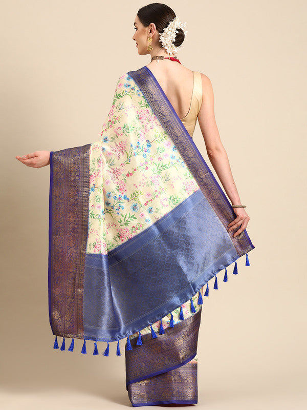 Multicolor Pure Silk Digital Print Floral Saree with Unstitched Blouse - Hiral Fashion | Grocsy