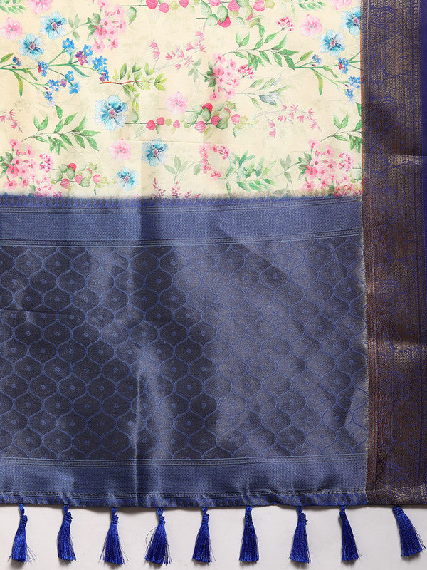 Multicolor Pure Silk Digital Print Floral Saree with Unstitched Blouse - Hiral Fashion | Grocsy