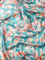 Turquoise Pure Silk Digital Print Floral Saree with Unstitched Blouse - Hiral Fashion | Grocsy