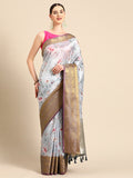Gray Pure Silk Digital Print Floral Saree with Unstitched Blouse - Hiral Fashion | Grocsy