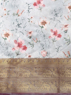 Gray Pure Silk Digital Print Floral Saree with Unstitched Blouse - Hiral Fashion | Grocsy
