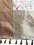 Gray Pure Silk Digital Print Floral Saree with Unstitched Blouse - Hiral Fashion | Grocsy